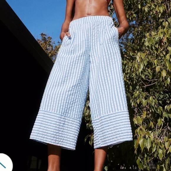 Roller Rabbit Striped Wide Leg Pants Blue White Medium A - Picture 2 of 7